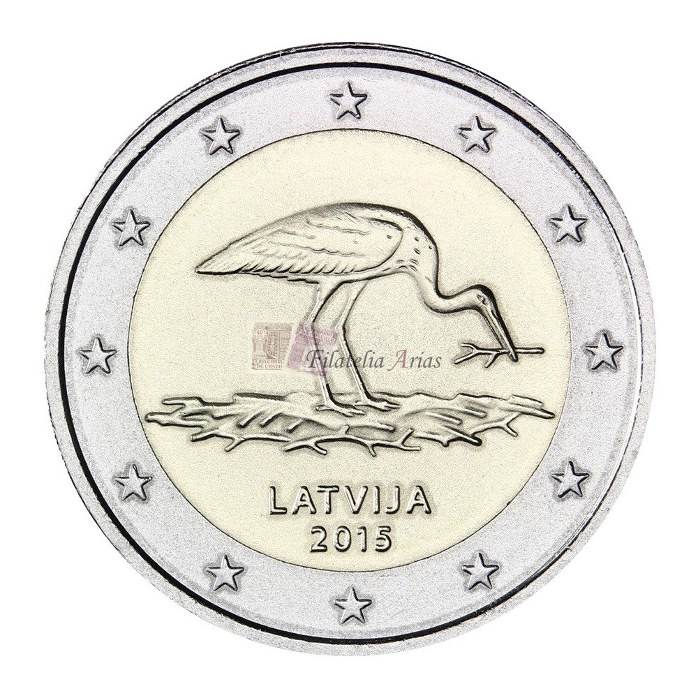 2€ 2015 Letonia - Cigüeña negra