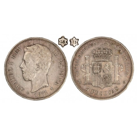 Amadeo I. 5 pesetas. 1871*73