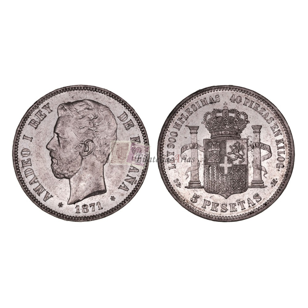 Amadeo I. 5 pesetas. 1871*71