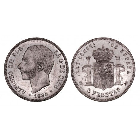 Alfonso XII. 5 pesetas. 1884*84