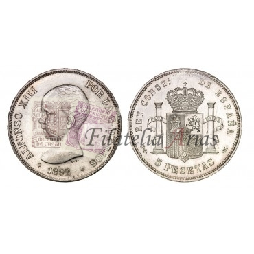 Alfonso XIII. 5 pesetas. 1892*92. Pelón.