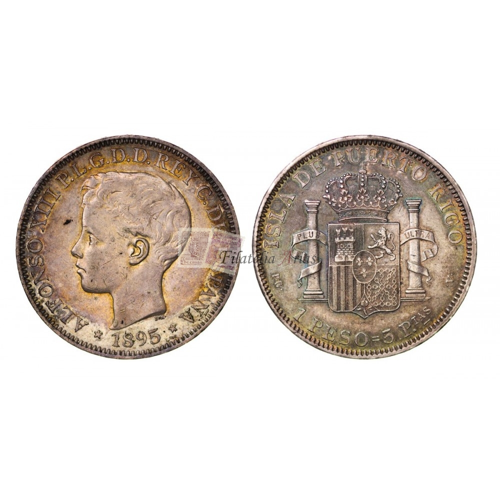 Alfonso XIII. 1 peso. 1895. Pto. Rico. PG V.