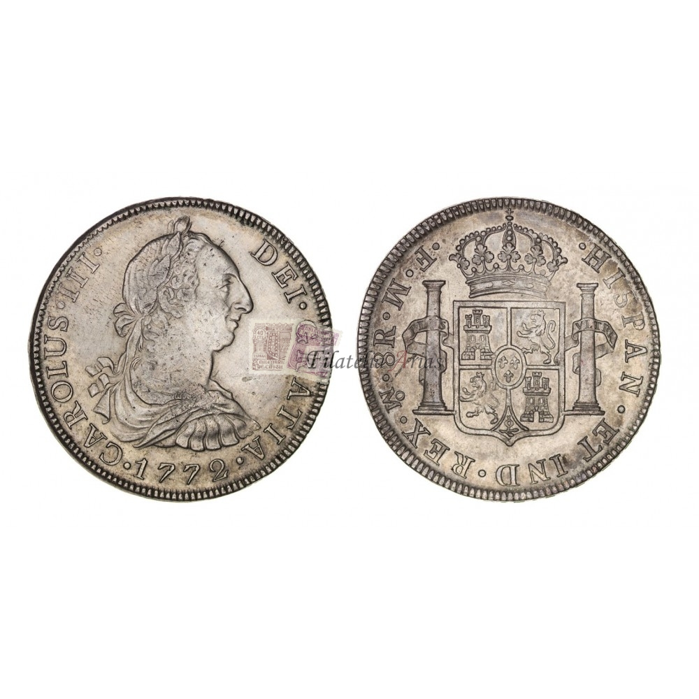 Carlos III. 8 reales. 1772. México. Ensayador FM y ceca invertidos. EBC+