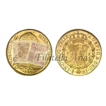 Carlos IV. 8 escudos. 1801. Santiago. AJ.