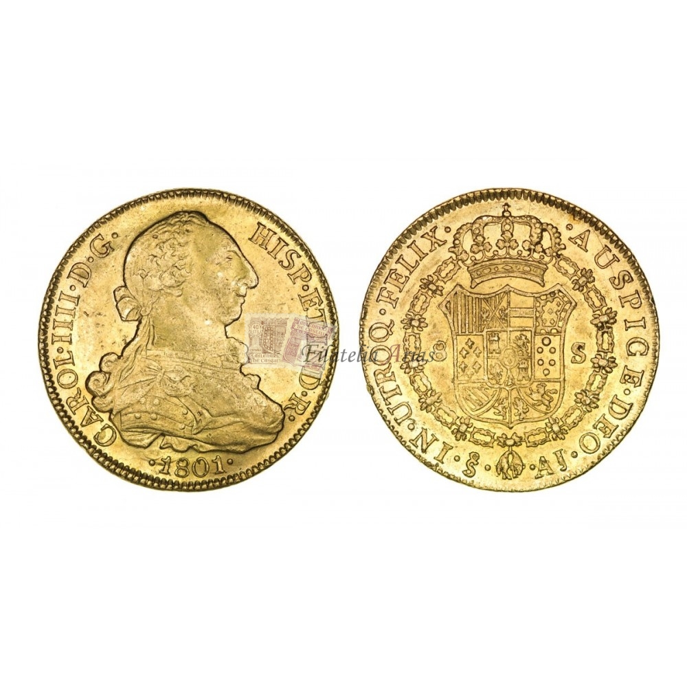 Carlos IV. 8 escudos. 1801. Santiago. AJ.