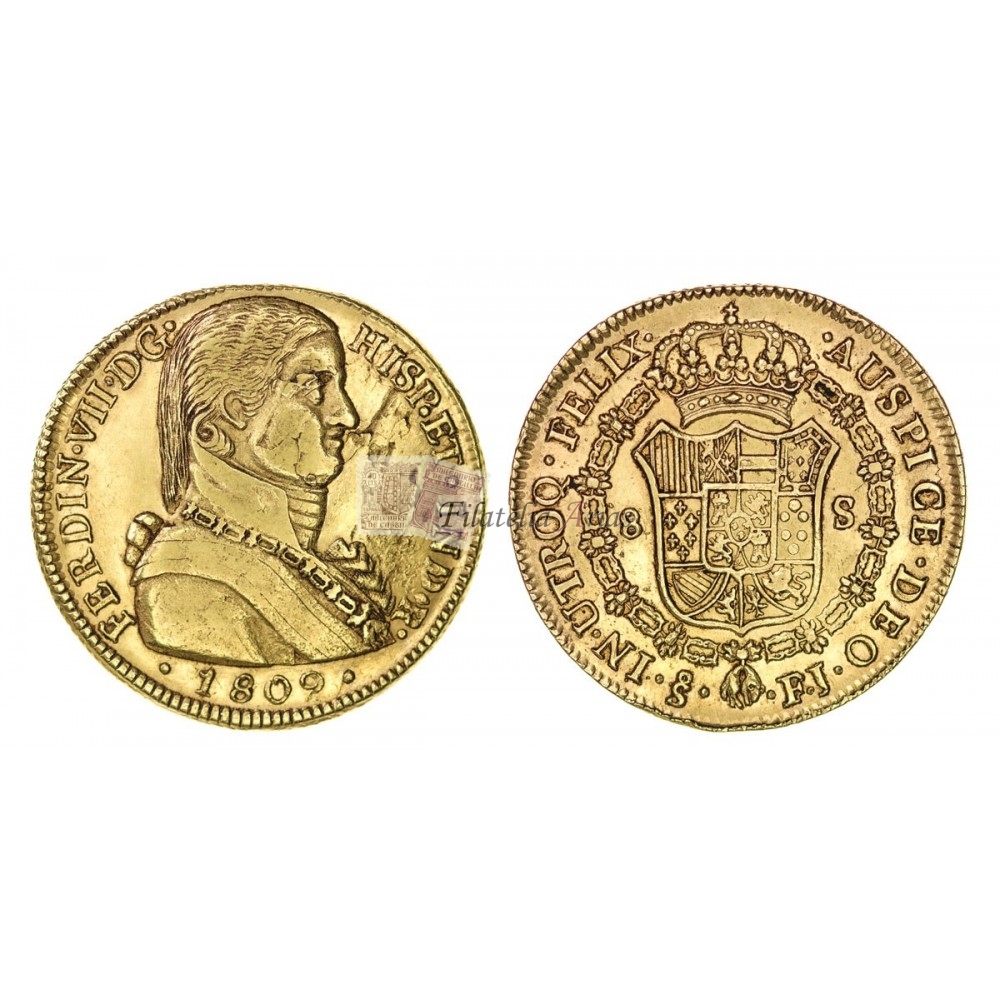 Fernando VII. 8 escudos. 1809. Santiago. Ensayador: FJ.