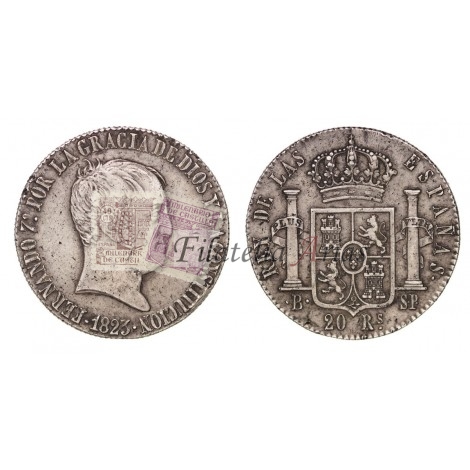 Fernando VII. 20 reales. 1823. Barcelona. SP.