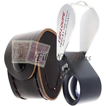 Lupa de joyería 10X - lente TRIPLET con 6 luces LED UV (21 mm).