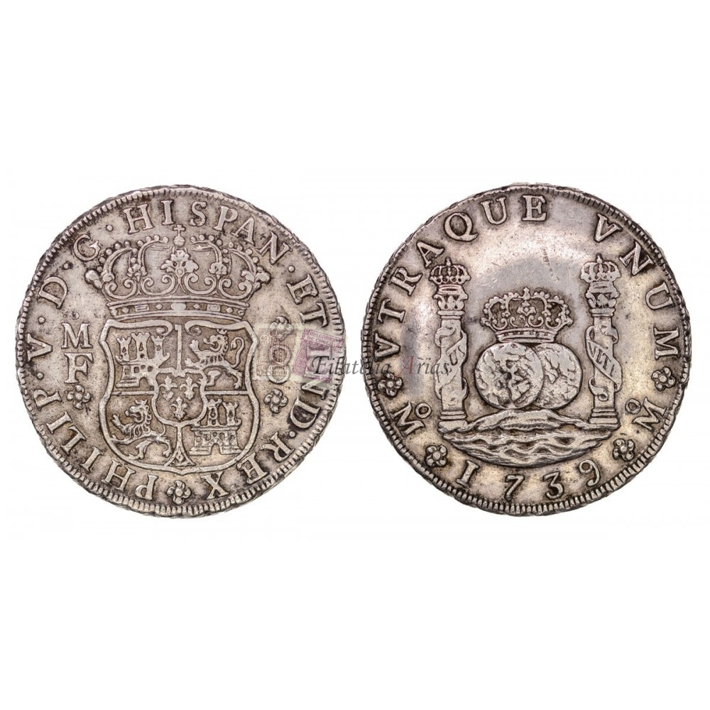 Felipe V. 8 reales. 1739. México. Ensayador: MF. EBC-