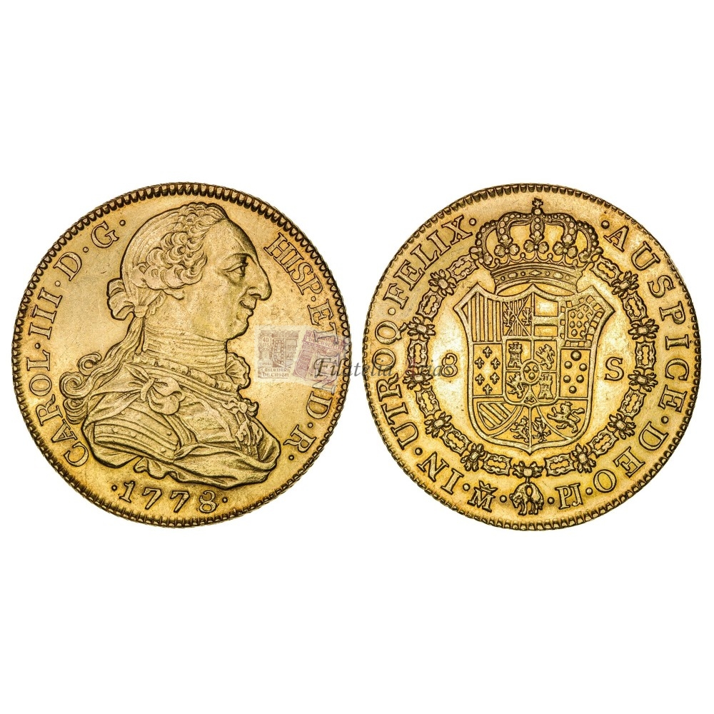 Carlos III. 8 escudos. 1778. Madrid. Embajador: PJ. SC-
