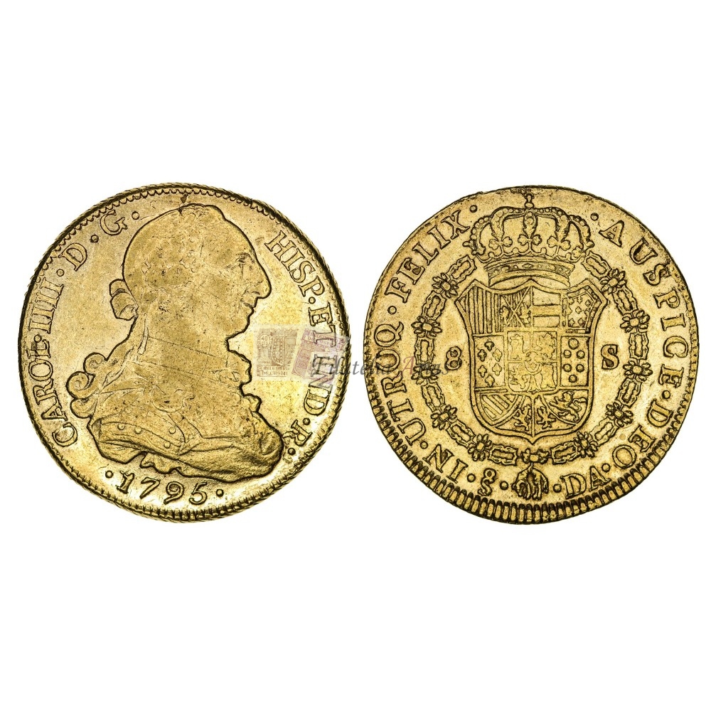 Carlos IV. 8 escudos. 1795. Santiago de Chile. Ensayador: DA. MBC+