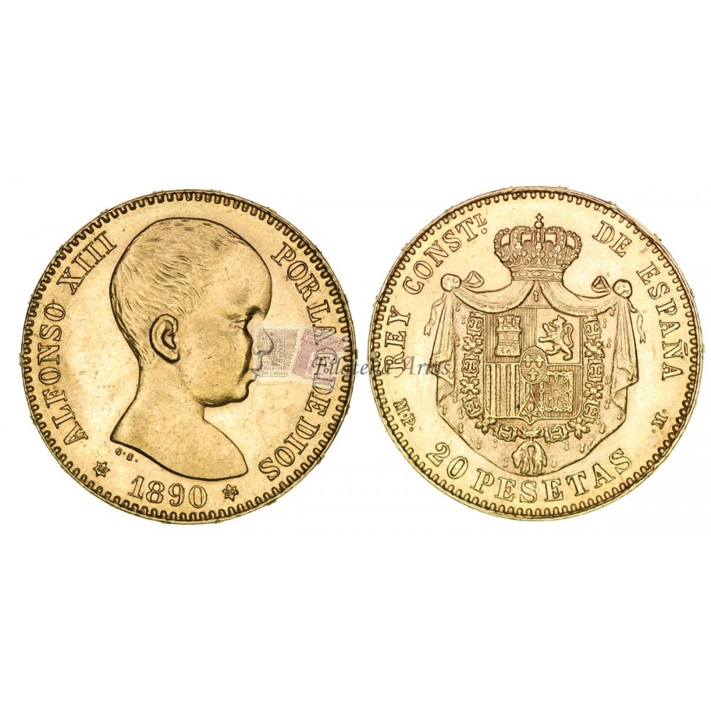 Alfonso XIII. 20 ptas. 1890*18/90. MP M. SC-