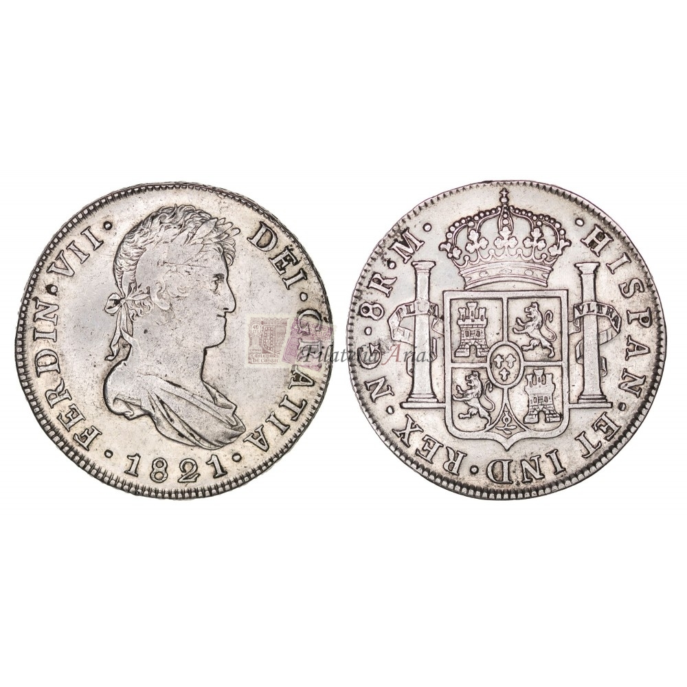 Fernando VII. 8 reales. 1821. Nueva Guatemala. Ensayador: M. MBC.