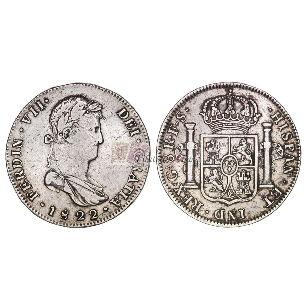 Fernando VII. 8 reales. 1822. Guadalajara. Ensayador: FS. MBC+.