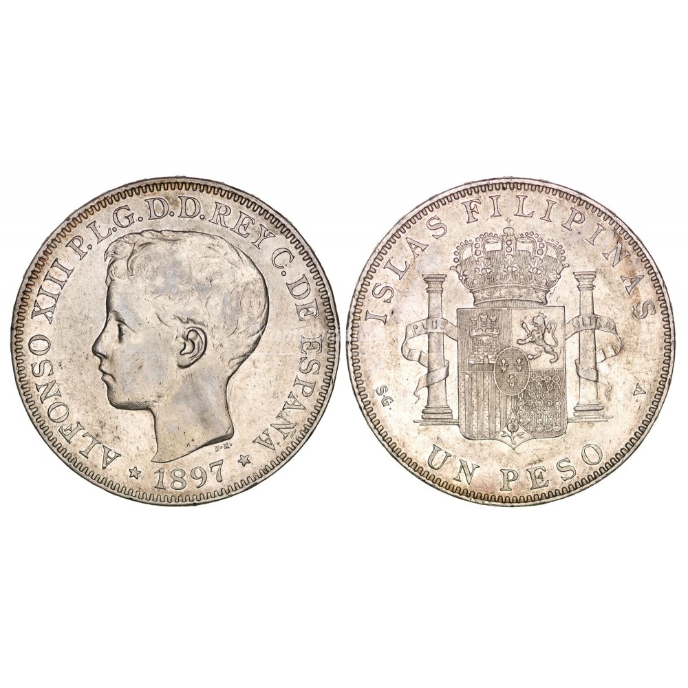 Alfonso XIII. 1 peso. 1897. Manila. Ensayador: SG V. EBC-.