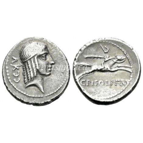 República romana. Calpurnius Piso Frugi. Denario (67 a.C.). Crawford 408/1b. EBC-.