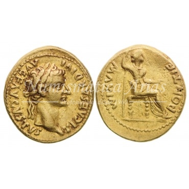 Tiberio. Aúreo (14-37 d.C.) Lugdunum (Lyon). Calicó 305c. MBC+