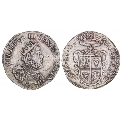 Felipe III. 1608 (doble fecha). Ducatón. Milán. MBC+