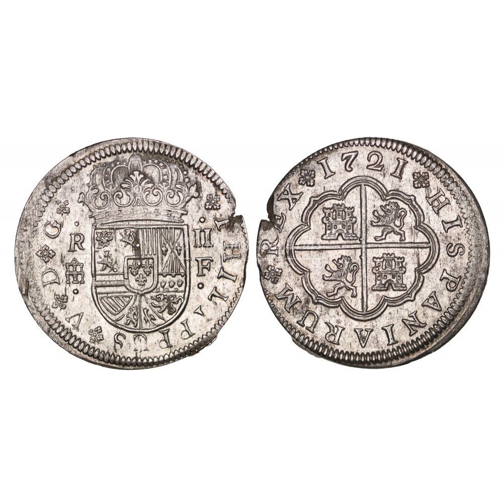 Felipe V. 2 reales. 1721. Segovia. Ensayador: F. SC-