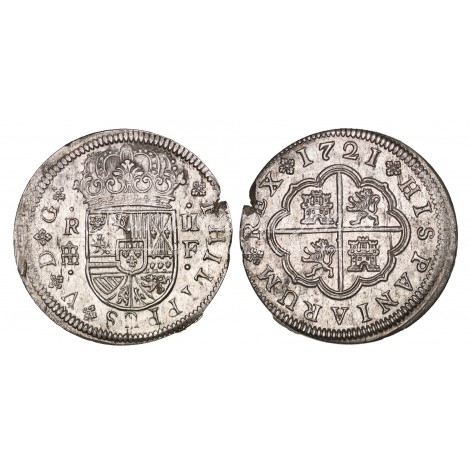 Felipe V. 2 reales. 1721. Segovia. Ensayador: F. SC-
