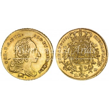 Carlos de Borbón. 6 ducados. 1751. Nápoles. Ensayador: R. EBC+