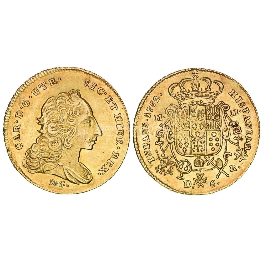 Carlos de Borbón. 6 ducados. 1752. Nápoles. Ensayador: R. EBC