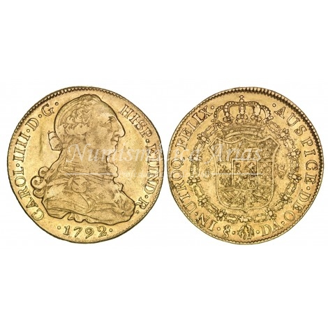 Carlos IV. 8 escudos. 1792. Santiago. Ensayador: DA. MBC+