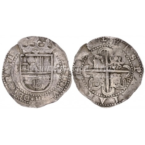Felipe II. 8 reales. S/F. Sevilla. Ensayador: P tumbada. MBC