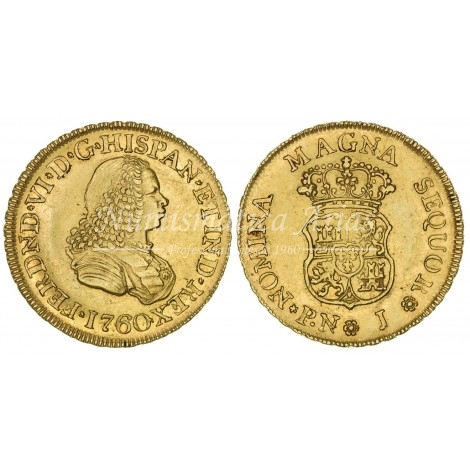 Fernando VI. 1760. 2 escudos. Popayán. Ensayador: J. EBC-