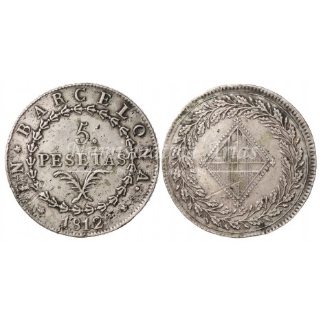 José Napoleón. 5 pesetas. 1812. Barcelona. MBC+