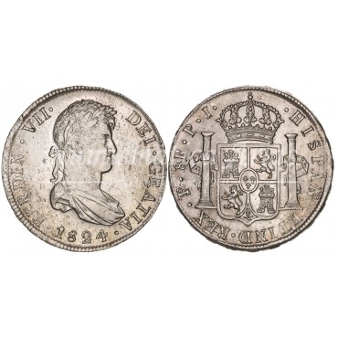 Fernando VII. 8 reales. 1824. Potosí. Ensayador: PJ. EBC+