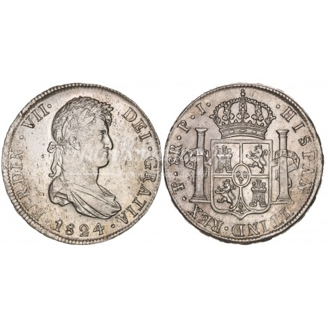 Fernando VII. 8 reales. 1824. Potosí. Ensayador: PJ. EBC+