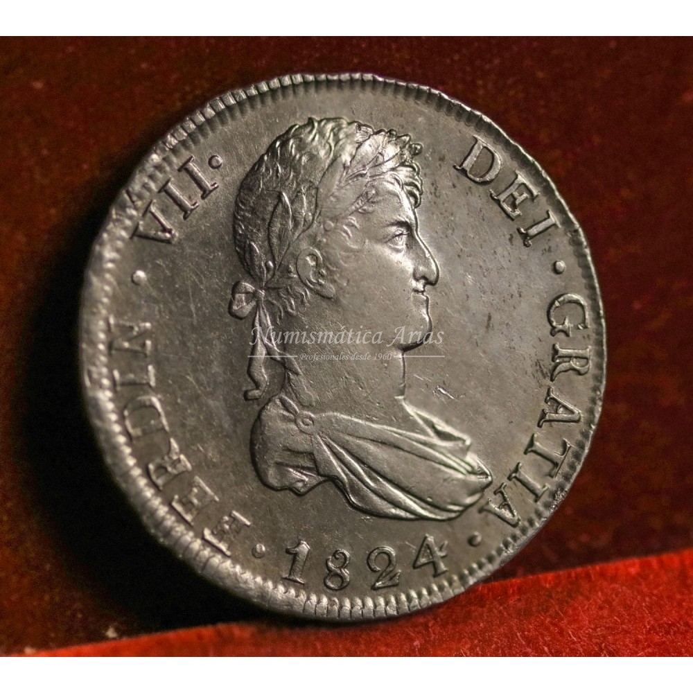 Fernando VII. 8 reales. 1824. Potosí. Ensayador: PJ. EBC+