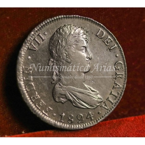 Fernando VII. 8 reales. 1824. Potosí. Ensayador: PJ. EBC+