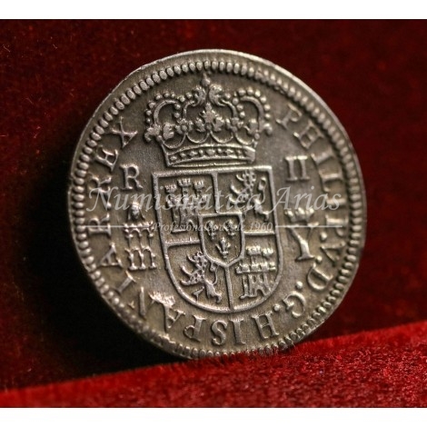 Felipe V. 2 reales. 1708. Segovia. Ensayador: Y coronada. EBC