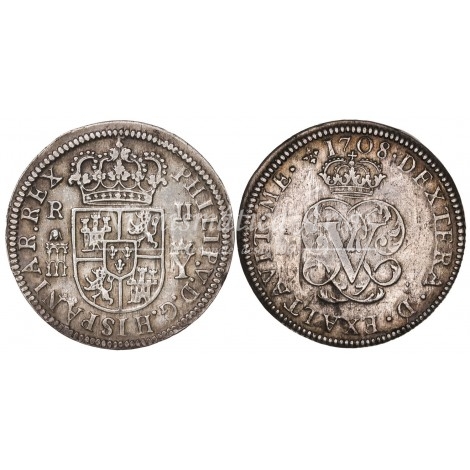 Felipe V. 2 reales. 1708. Segovia. Ensayador: Y coronada. EBC