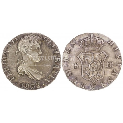 Fernando VII. 1/2 real. 1832. Sevilla. Ensayador: JB. EBC