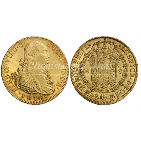 Fernando VII. 8 escudos. 1816. Santiago. Ensayador: FJ. EBC+