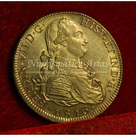 Fernando VII. 8 escudos. 1816. Santiago. Ensayador: FJ. EBC+