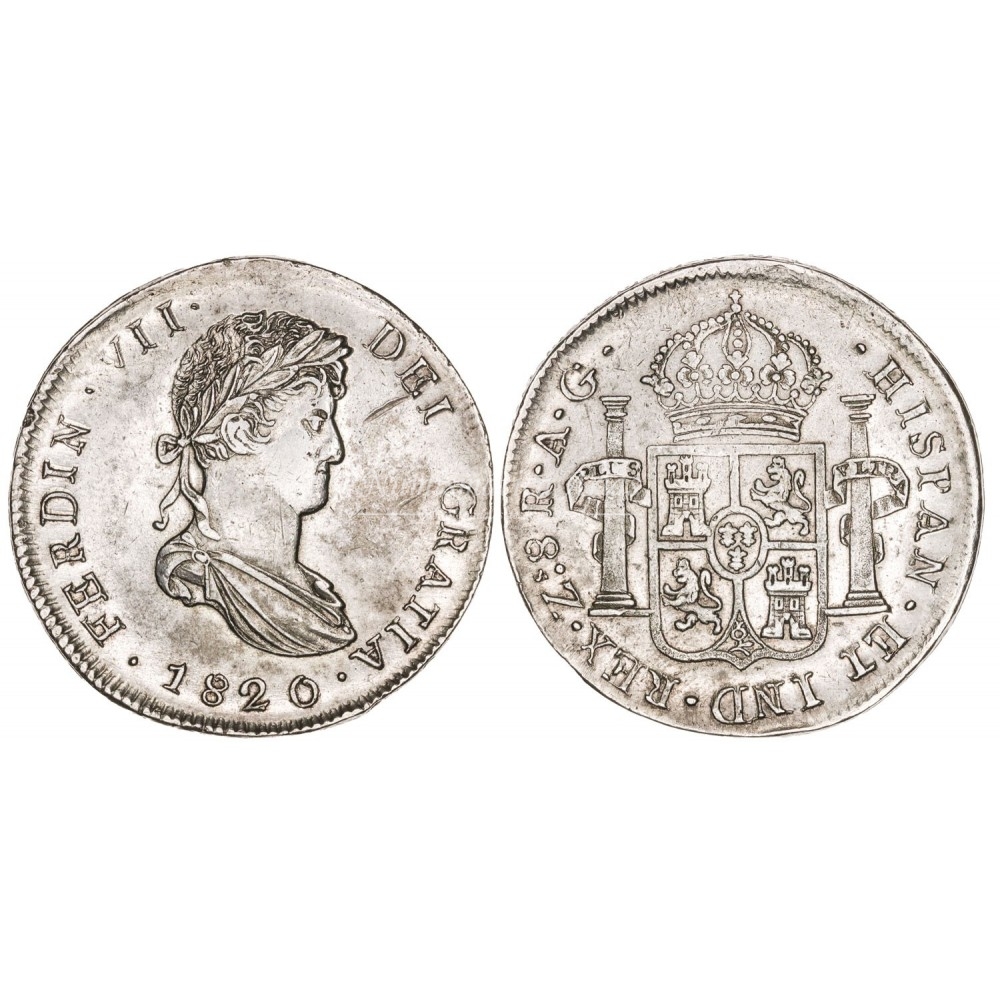 Fernando VII. 8 reales. 1820. Zacatecas. Ensayador: AG. EBC+