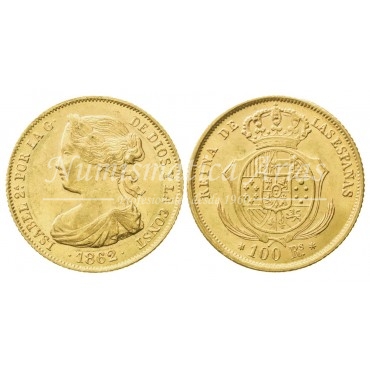 Isabel II. 100 reales. 1862. Sevilla. EBC+