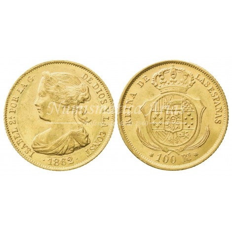 Isabel II. 100 reales. 1862. Sevilla. EBC+