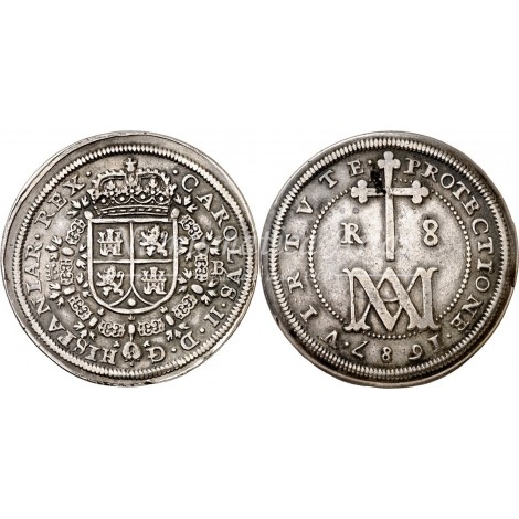 Carlos II. 8 Reales. 1687. Segovia. Tipo María. Ensayador: IBR en monograma. MBC+