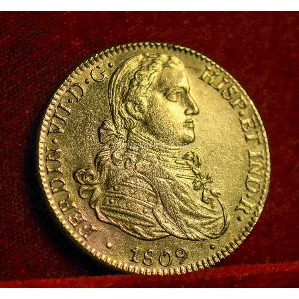 Fernando VII. 8 escudos. 1809. México. Ensayador: HJ. MBC+