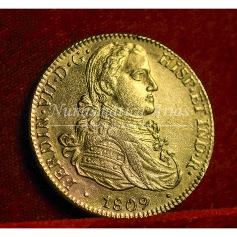 Fernando VII. 8 escudos. 1809. México. Ensayador: HJ. MBC+