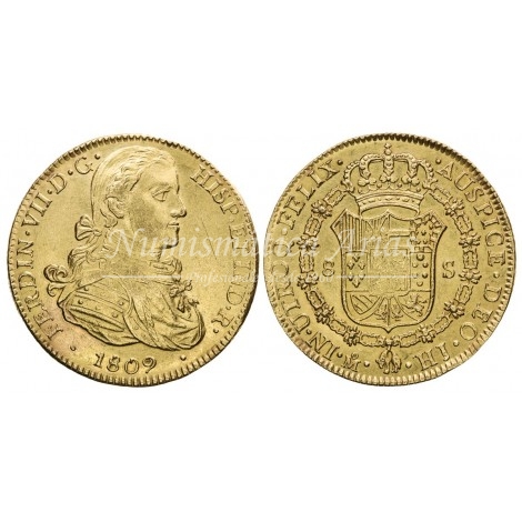 Fernando VII. 8 escudos. 1809. México. Ensayador: HJ. MBC+