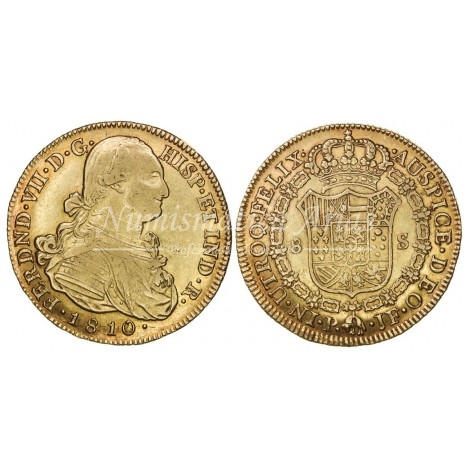Fernando VII. 8 escudos. 1810. Popayán. Ensayador: JF. EBC-.