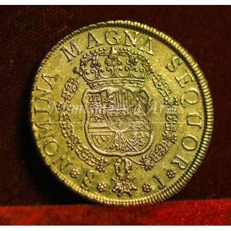 Fernando VI. 1753. 8 escudos. Santiago. Ensayador: J. MBC+.