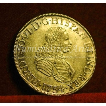 Fernando VI. 1754. 8 escudos. Lima. Ensayador: JD. EBC.