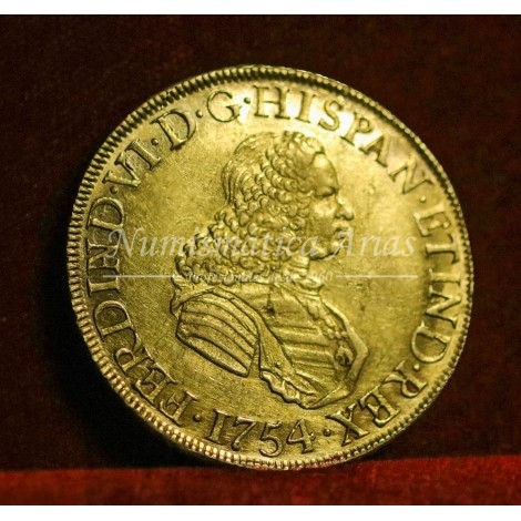 Fernando VI. 1754. 8 escudos. Lima. Ensayador: JD. EBC.